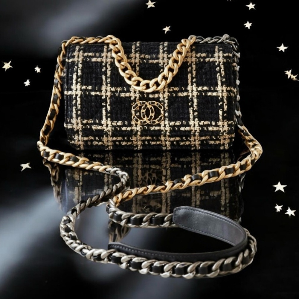 🆕💕CHANEL 19 WOC Houndstooth • Black+Beige • Gold Silver Ruthenium HW • NWT
